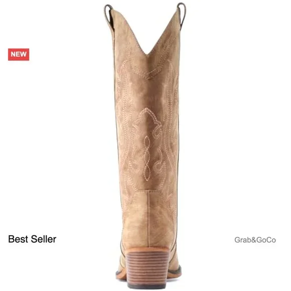 Western Cowgirl Boots Chunky Heel Snip Toe Mid Calf Handcrafted Embroidery - Picture 6 of 7